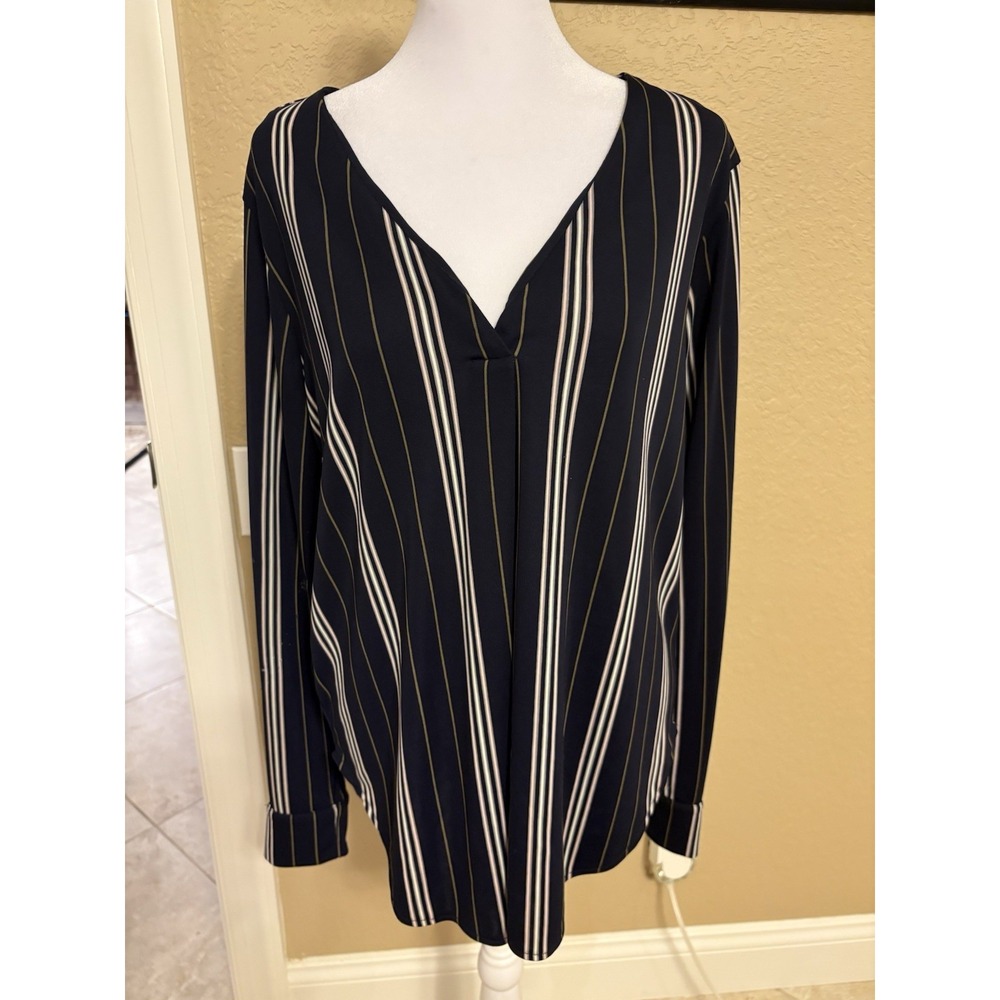 Ann Taylor Long Sleeve Blue Striped Tunic Top, Size M